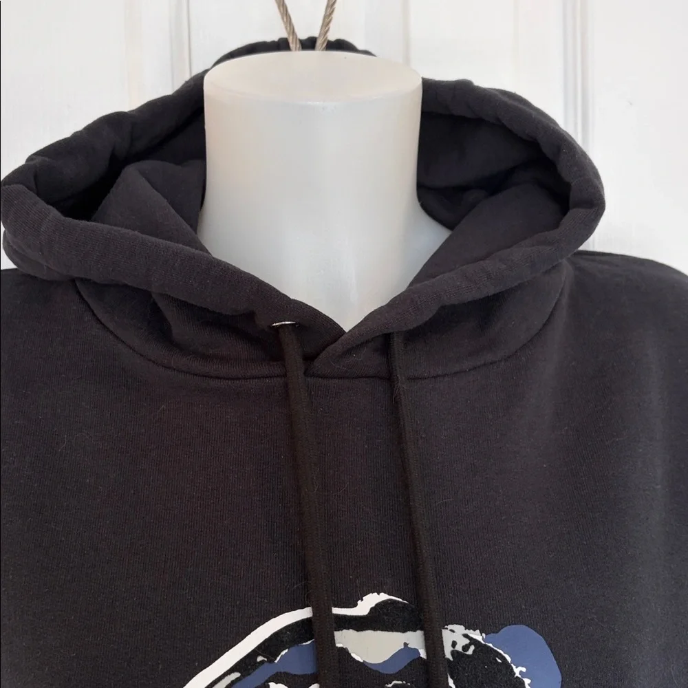 TORY BURCH FRENCH TERRY BLACK LONG SLEEVE LOGO HOODIE PULLOVER SWEATSHIRT XL